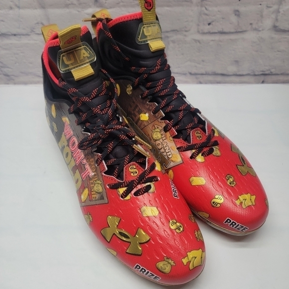Mens Size 15 Under Armour UA Spotlight MC LE Jackpot Black Red Football Cleats